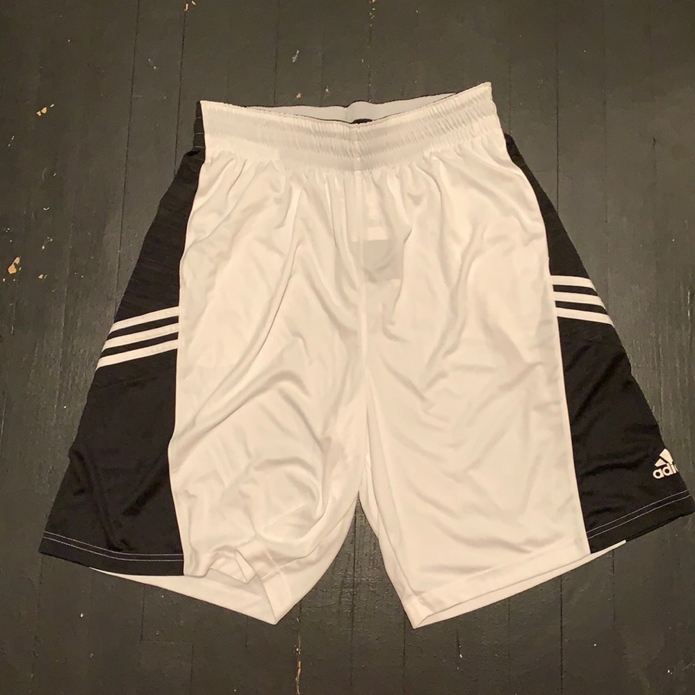 White and black adidas shorts
